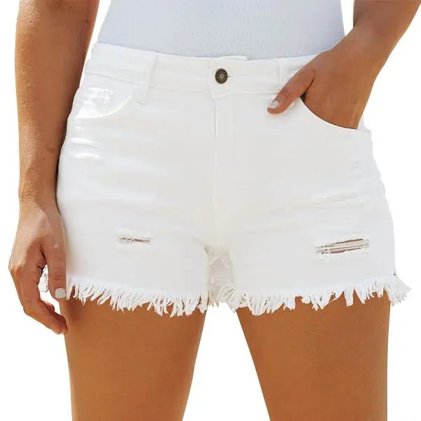 Women's Casual Stretch Ripped Mid-Rise Denim Shorts