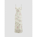 Lace V-neck floral ruffle stretch embroidered slim fit romantic women's summer vacation beach party dress