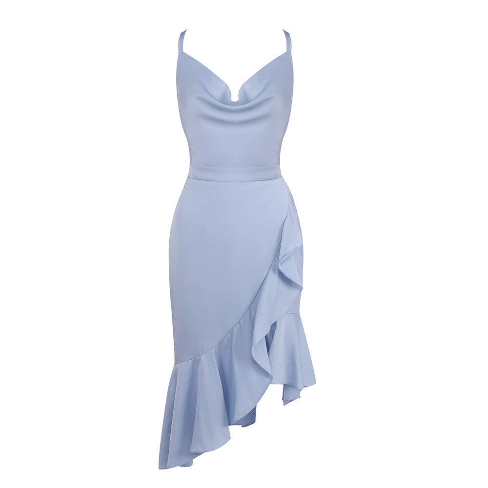 Cowl Neck RuffleMidi Dress