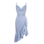 Cowl Neck RuffleMidi Dress