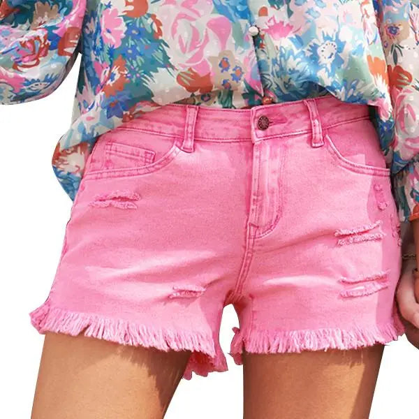 Women's Casual Stretch Ripped Mid-Rise Denim Shorts