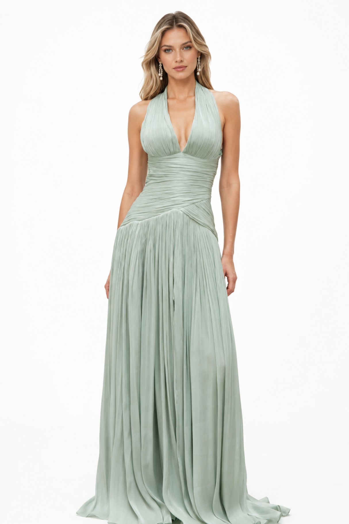Halter PleatedSlit Maxi Dress