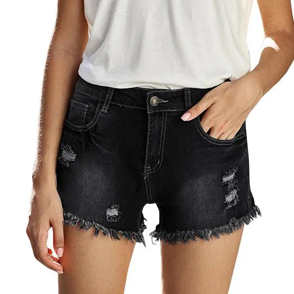 Women's Casual Stretch Ripped Mid-Rise Denim Shorts