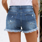 Women's Casual Stretch Ripped Mid-Rise Denim Shorts