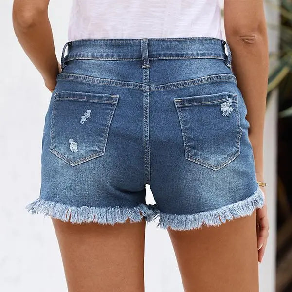 Women's Casual Stretch Ripped Mid-Rise Denim Shorts