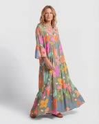 Women's Boho Bold Floral V-Neck Tiered Maxi Dress